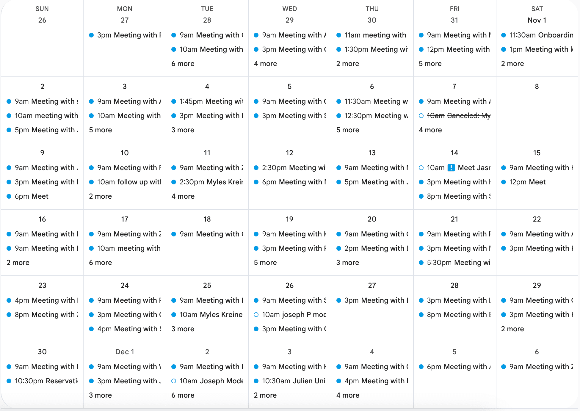 Client calendar, month one